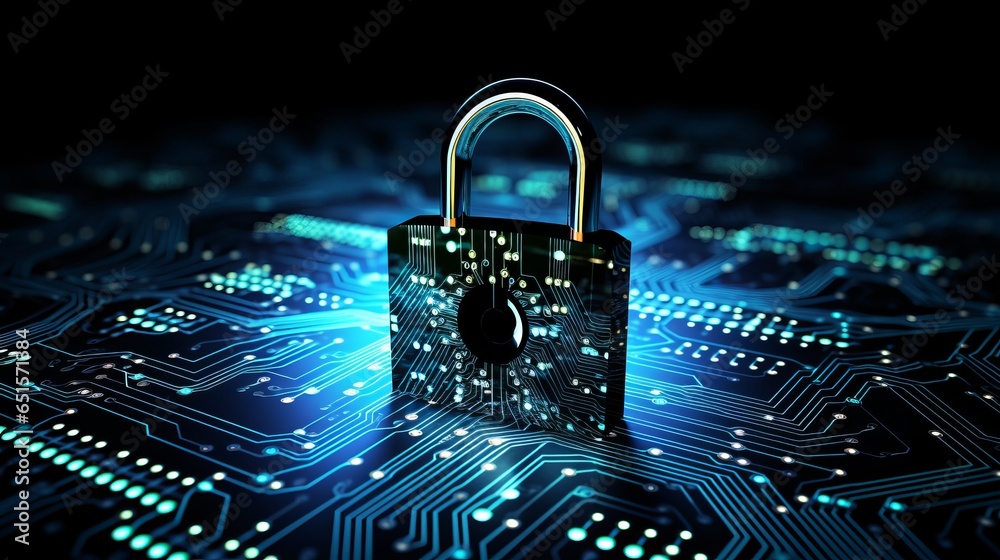 technology information security - padlock, programming codes, cybersecurity concept - obrazy, fototapety, plakaty 