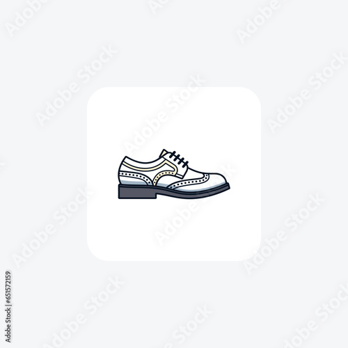 White Classic Wingtip Brogue Boots Shoes and footwear Flat Color Icon set isolated on white background flat color vector illustration Pixel perfect