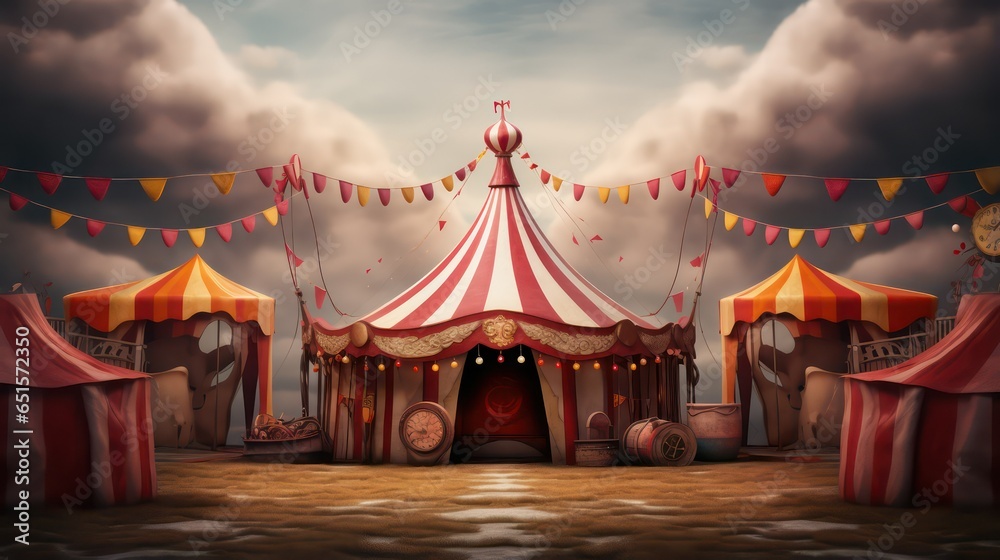 circus tent on the stage - obrazy, fototapety, plakaty 