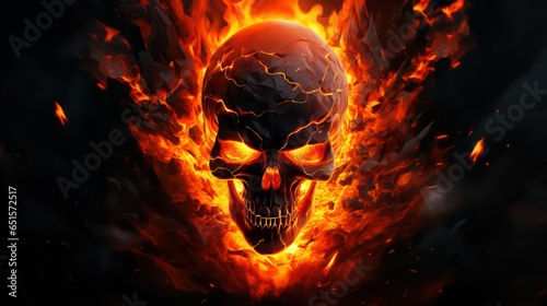burning skull in the fire photo