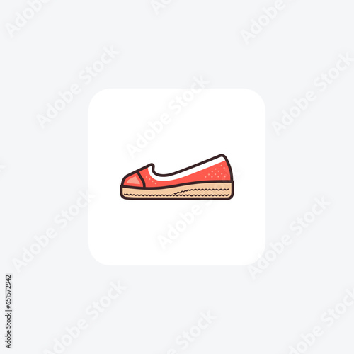 Orange Espadrille Flats Women's Shoes and footwear Flat Color Icon set isolated on white background flat color vector illustration Pixel perfect