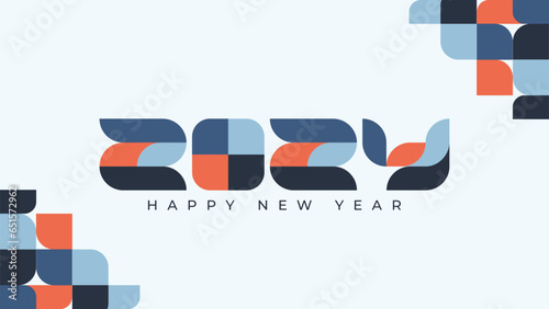 2024 Happy New Year Abstract banner design in retro style made of various geometric shapes in perfect colors. Landing Page. Brochure. Card. Template.