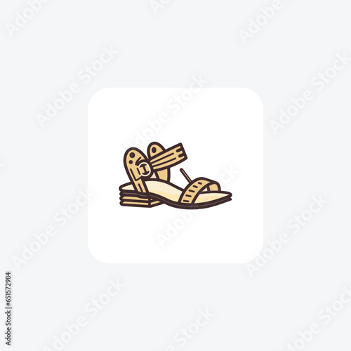 Strappy Gladiator Sandals ladies Shoes and footwear Flat Color Icon set isolated on white background flat color vector illustration Pixel perfect