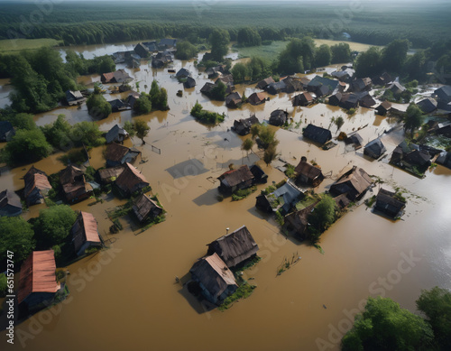 aerial view of a flooded village