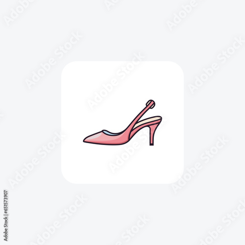 Pink Slingback Flat Women's Shoes and footwear Flat Color Icon set isolated on white background flat color vector illustration Pixel perfect