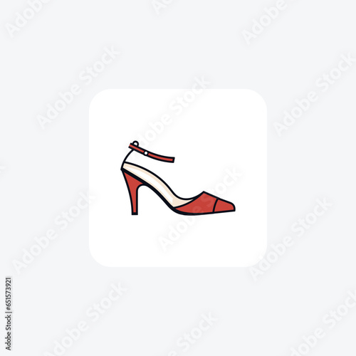 Red Slingback Flat Women's Shoes and footwear Flat Color Icon set isolated on white background flat color vector illustration Pixel perfect