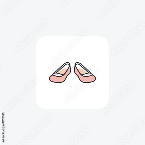 Pink Slip-On Ballerina Flat Women's Shoes and footwear Flat Color Icon set isolated on white background flat color vector illustration Pixel perfect