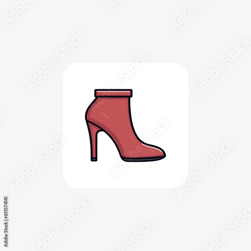Red Suede Bootie Women's Shoes and footwear Flat Color Icon set isolated on white background flat color vector illustration Pixel perfect