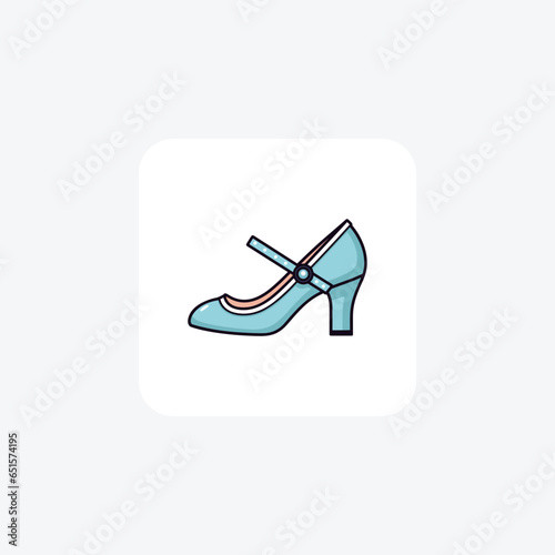 Mary Jane Women's Shoes and footwear Flat Color Icon set isolated on white background flat color vector illustration Pixel perfect