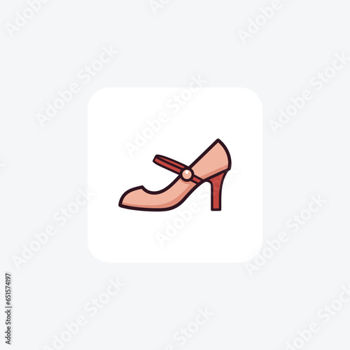 Pink Mary Jane Women's Shoes and footwear Flat Color Icon set isolated on white background flat color vector illustration Pixel perfect