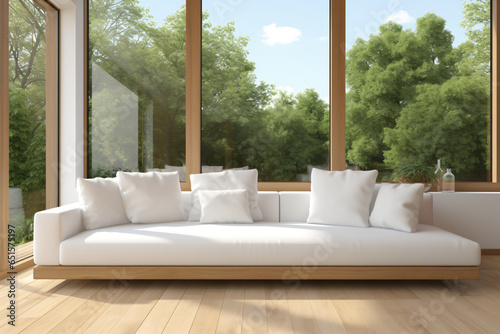 Japandi-inspired living roomมdecor features a selection of natural materials and a soothing neutral color palette, accompanied by minimalist furniture,Japanese simplicity 