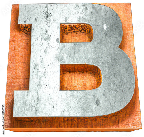 Vintage Wooden Letterpress Font Block - Oak Cube with Engraved Metal Alphabet Character for Printing Press Typesetting photo