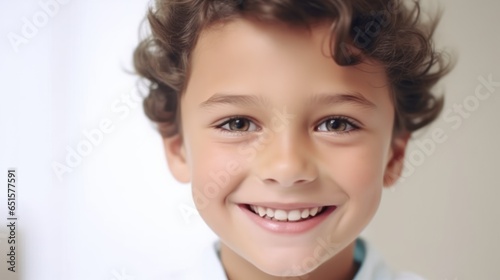 Perfect kids smile, happy child with beautiful white milk toothy smile, child dental care. 