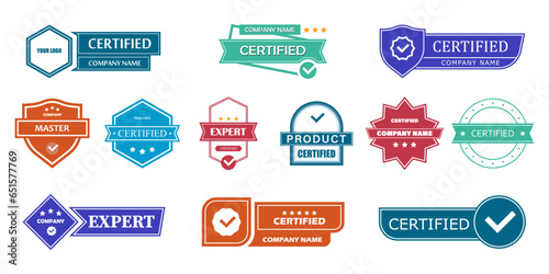 Certified Badges Vector Collection. Expert, Master, Company Certified labels.