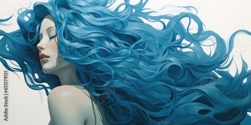 A woman with long blue hair. photo