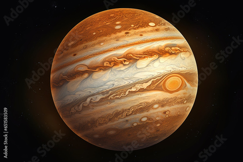 Detailed illustration of the planet of Jupiter isolated on a black background