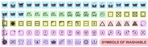 Correct washing. Laundry icons set. Laundry symbols. Vector illustration.