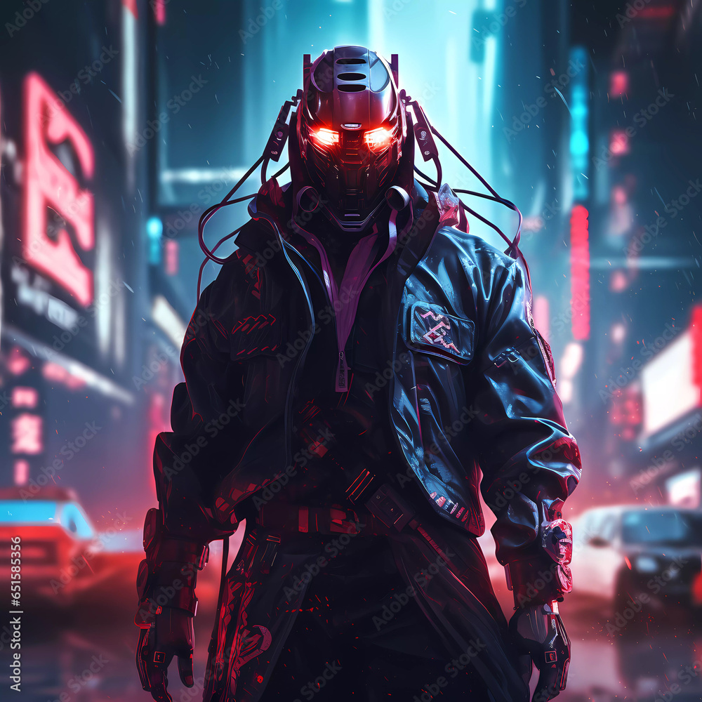 Epic Samurai Cyborg Character in Cyberpunk Style