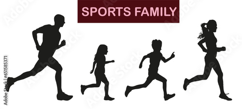 Family running silhouettes. Designed on a white background. Graphic vector.