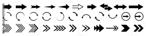 Large set of vector arrows in black on an isolated background. Arrows of different shapes and thicknesses. Modern arrows for your design or web page. Vector EPS 10