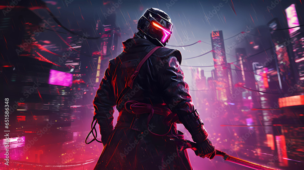 Epic Samurai Cyborg Character in Cyberpunk Style Epic Samurai Cyborg Character in Cyberpunk Style