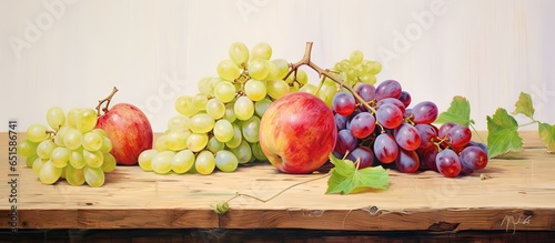 Fresh apple and grapes placed on a isolated pastel background Copy space