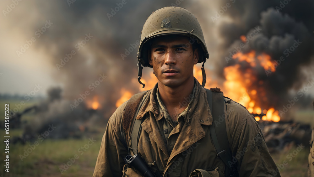 american soldier from the second world war with torn clothes without equipment on the battlefield american soldier from the second world war with torn clothes without equipment on the battlefield