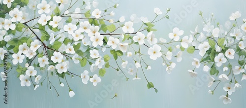 Garden has tiny lovely white blooms isolated pastel background Copy space © HN Works
