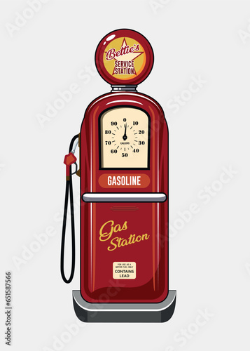 vector retro gas station in red color isolated on white background