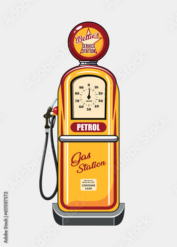 vector retro gas station in orange color isolated on white background