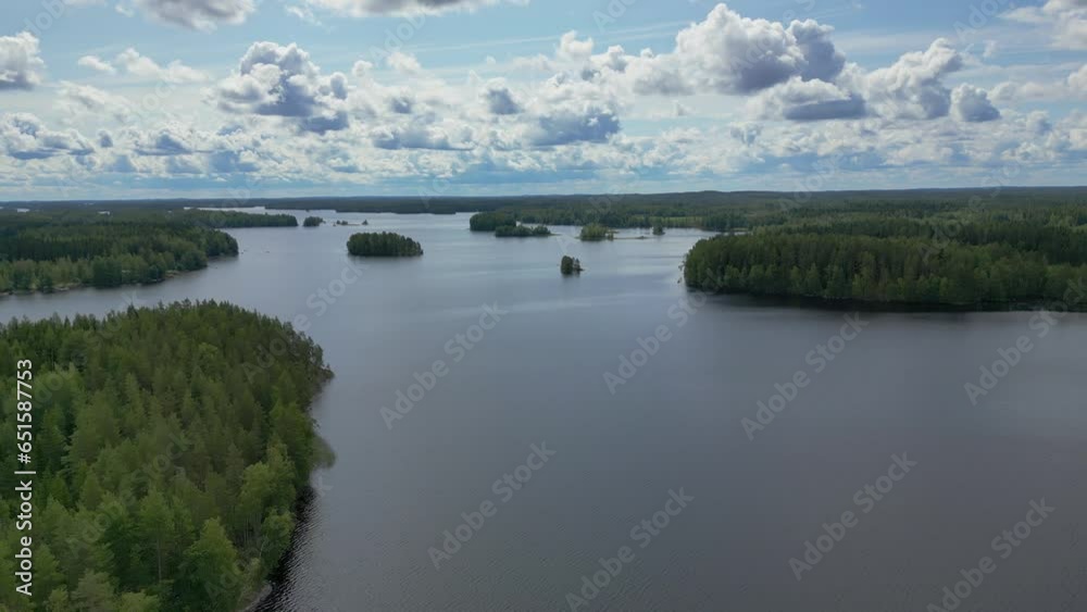 Aerial Shot Of Beautiful Islands At Lake On A  Summer Day.
Beautiful nordic forest everywhere.