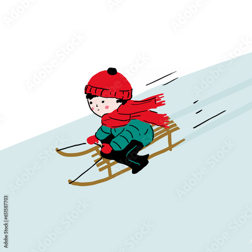 Ilustracja dziecka jadącego na sankach