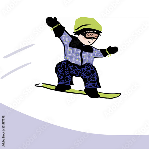 Ilustracja chłopca skaczącego na snowboardzie