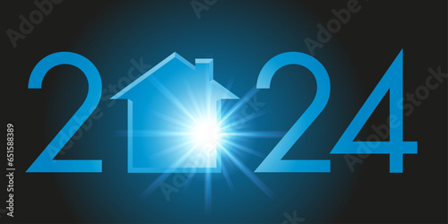 Carte de voeux montrant la silhouette d’une maison pour symboliser un projet de programme immobilier et l’acquisition d’un logement pour l’année 2024.