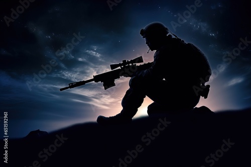 Sniper Silhouette on Hill under Starry Sky