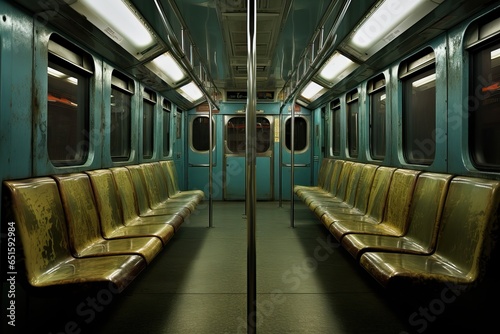 Retro Subway Car Interior in Green and Blue
