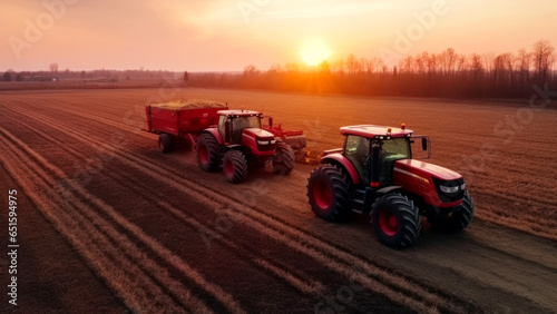 The concept of using modern technologies and artificial intelligence in agriculture with a tractor. iot smart industry robot