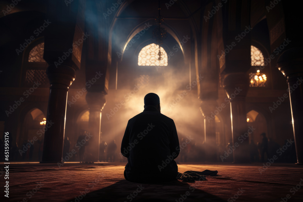 Silhouette of muslim man praying
