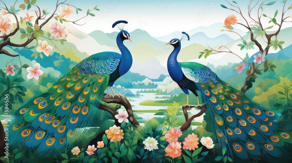 Naklejka premium Happy Diwali Poster with Peacock Illustration. Indian festival of lights Design. Suitable for Greeting Card, Banner, Flyer, Template, Wallpaper, Background, Book&nbsp;Illustration, Web Landing Page.