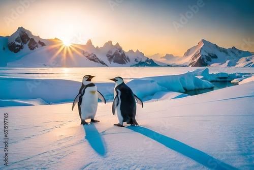 Penguins in polar region, penguins making fun, penguins walking in snow
