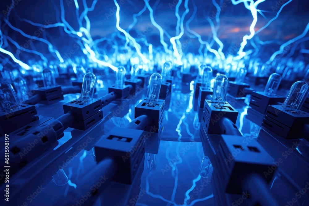 Obraz premium blue electric on crowded cables