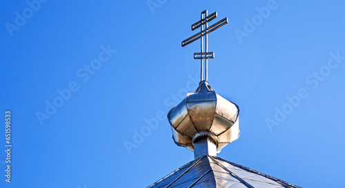 General view and architectural details of the Orthodox Cemetery Church of St. Elijah built in the second half of the 20th century in the town of Hryniewicze Duze in Podlasie, Poland.