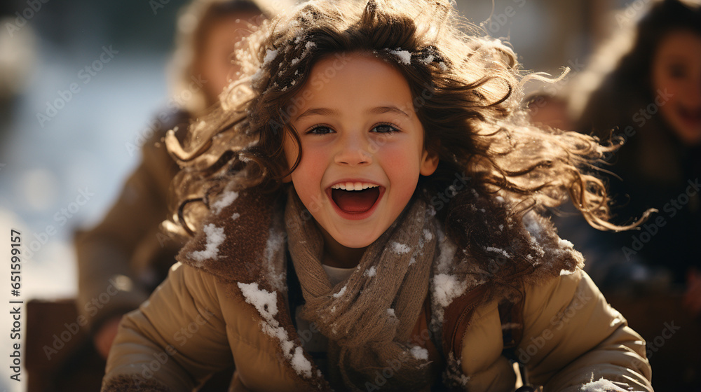 Fototapeta premium Christmas children's playful charm winter background, a celebration of the December wallpaper