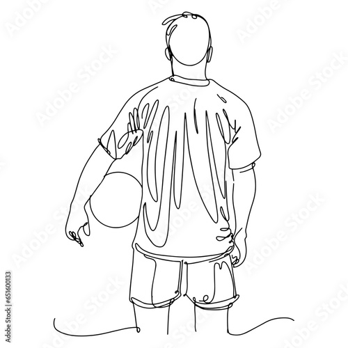 A vector illustration drawing showing the moment when a football player plays with a football ball. Continuous line drawn illustration. on isolated white background.