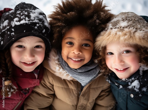 a group of kids in the snow smiling