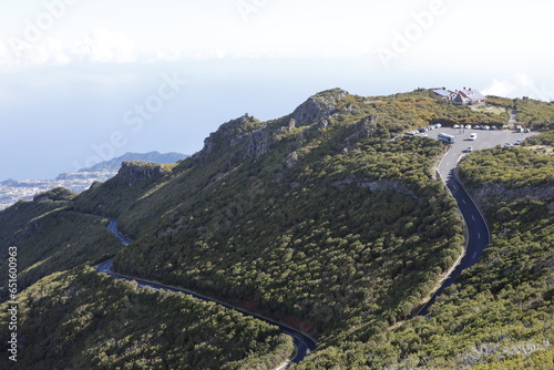 góra, krajobraz, niebo, chmury, mgła, podróż, turystyka, ścieżka, panorama, Madeira, Portugalia, zieleń, park, kamienie. skały