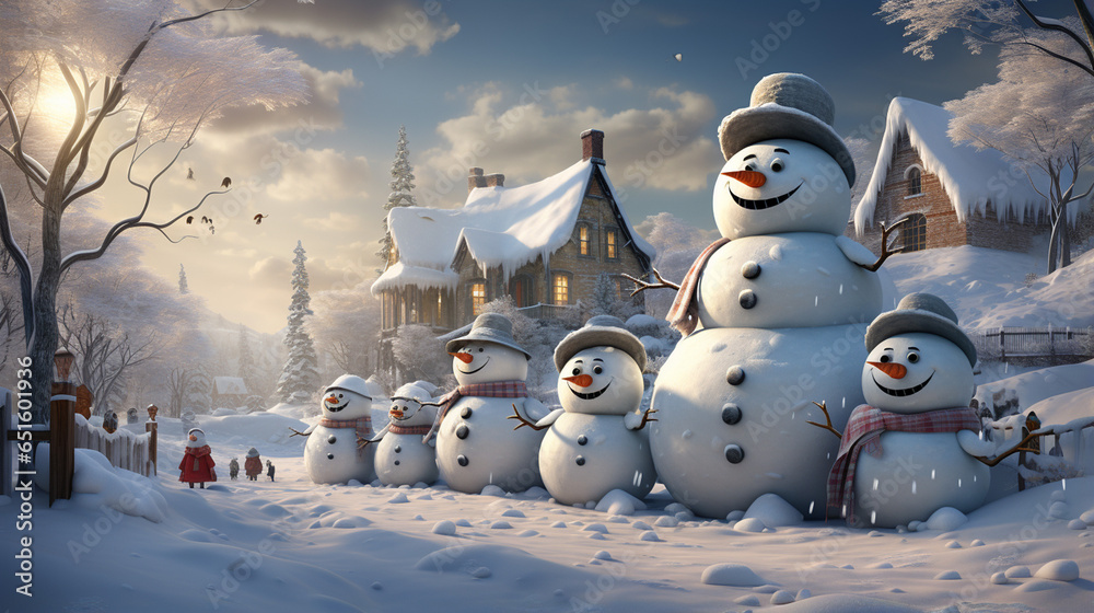 Fototapeta premium snowman in winter, snowflakes, Christmas background, hollyday snow event wallpaper