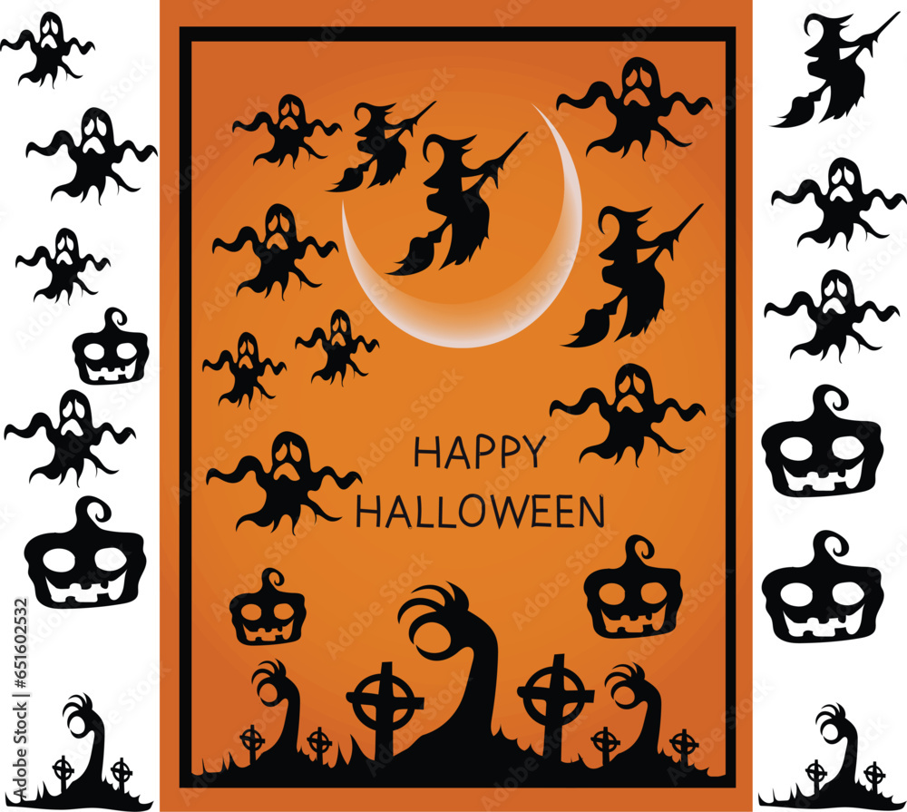 halloween background with pumpkin Halloween sticker Happy Halloween . set of Halloween Scary vector
