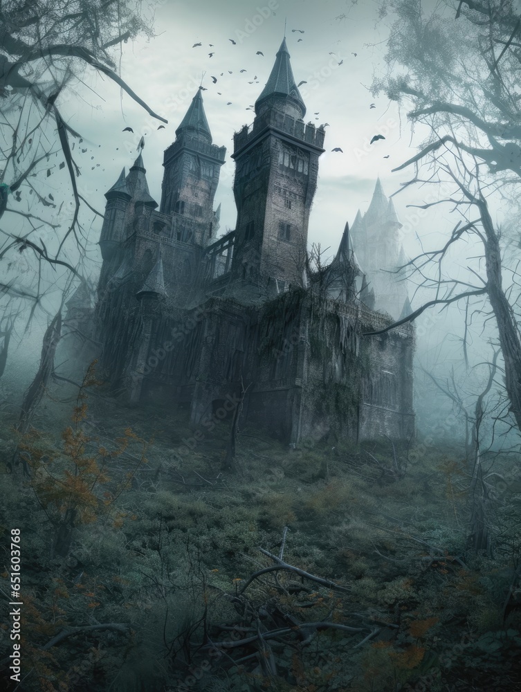 tomb ruins castle vampire epic dark fantasy illustration art scary poster oil painting darkness
