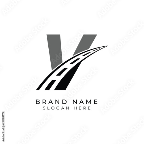 Letter V logo asphalt for identity. Construction template vector illustration for brand